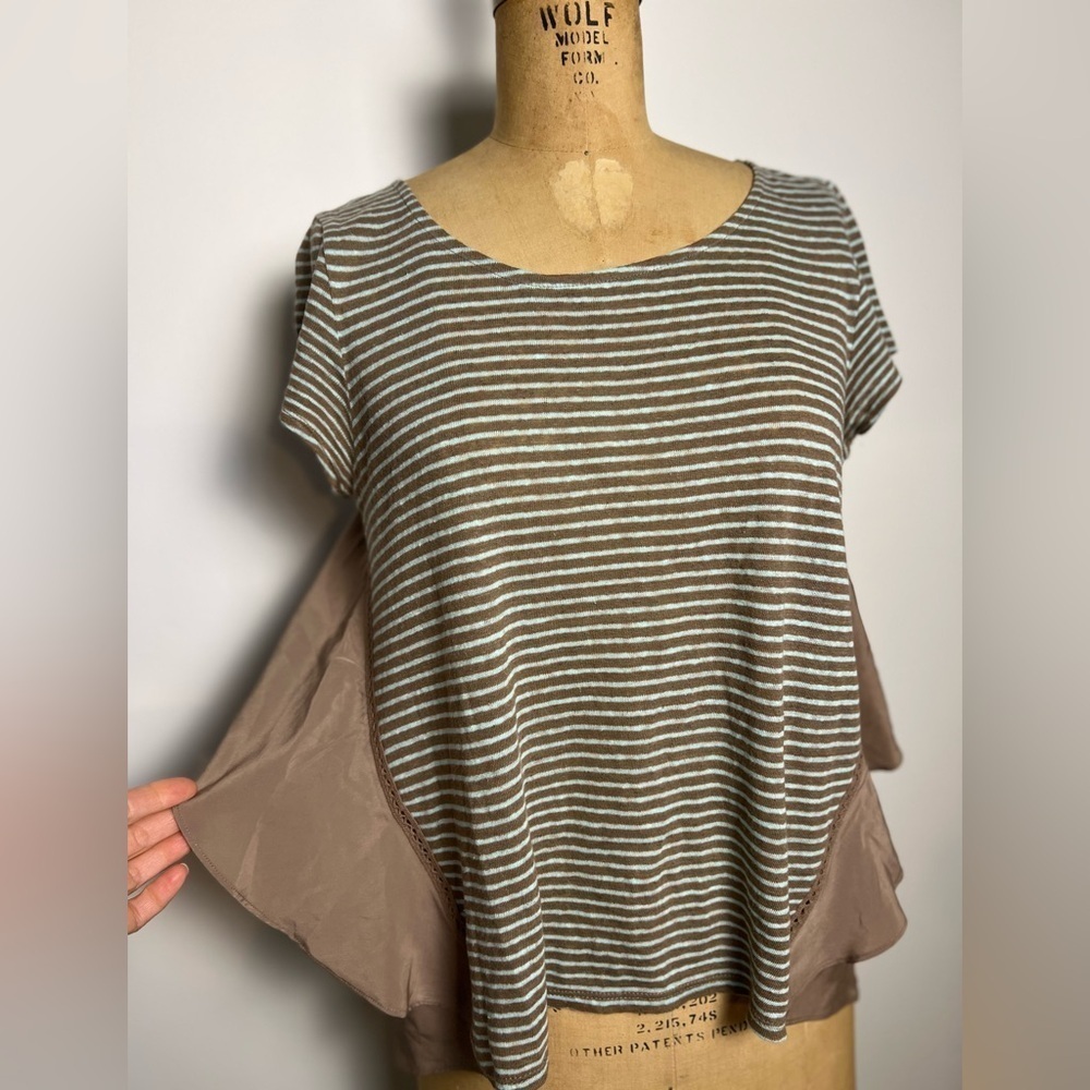 Anthropologie Meadow Rue taupe and teal striped top size small
